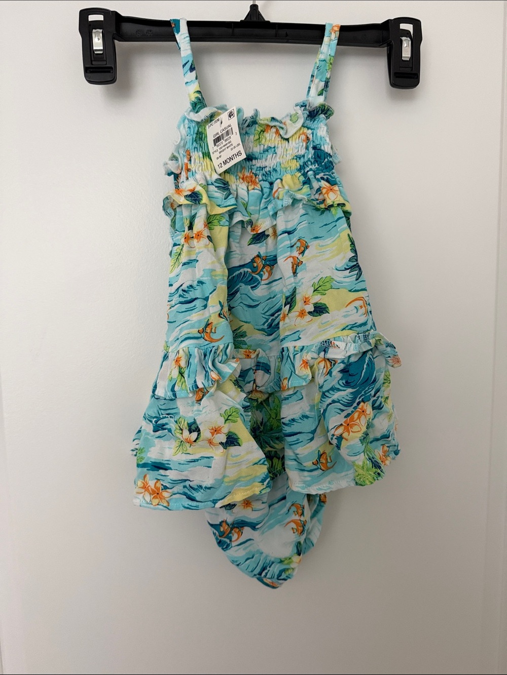 Baby Girls Tropical Ruffle 2 piece set - Aqua Floral